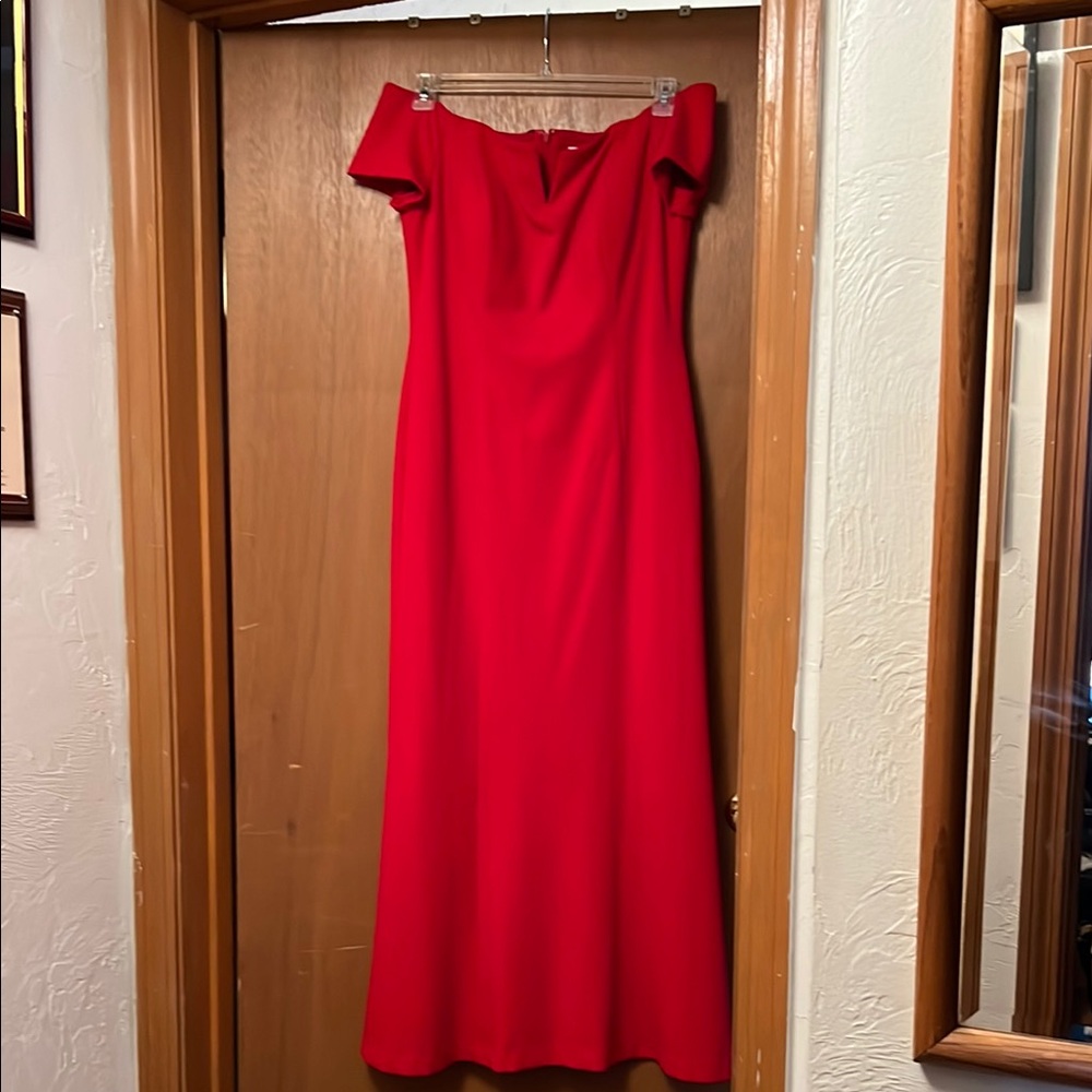 Calvin Klein Elegant Red Off-Shoulder Dress